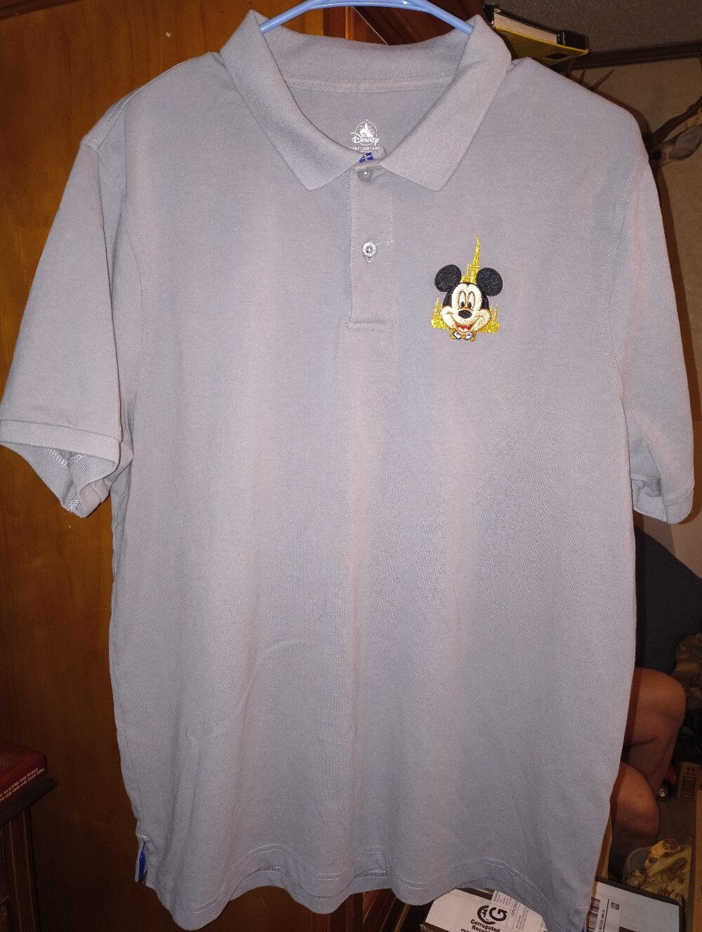 Disney Gray Polo with Embroidered Mickey Mouse Crest Celebrating 50yrs